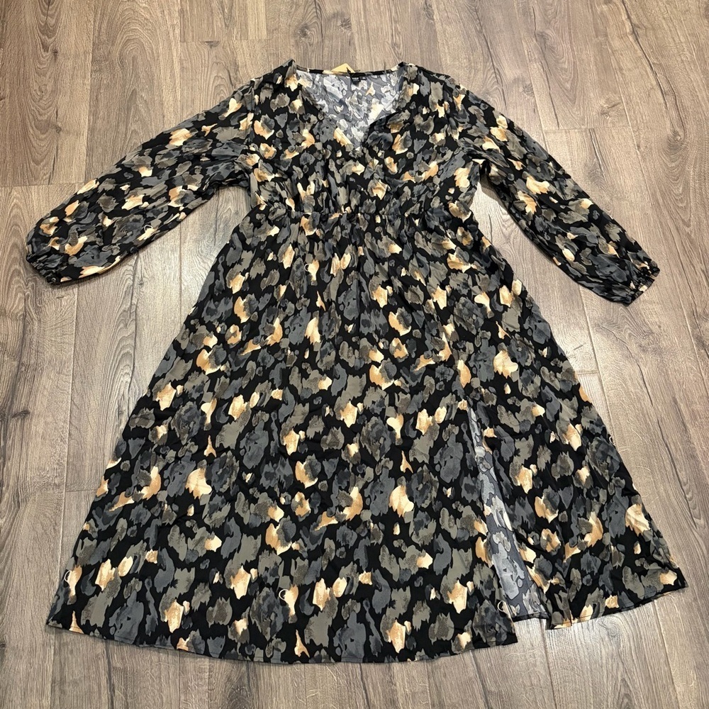 NWT Womens Floral Midi Long Sleeve Floral Peasant Fit Flare Dress 2XL Earth Tone - Picture 11 of 15